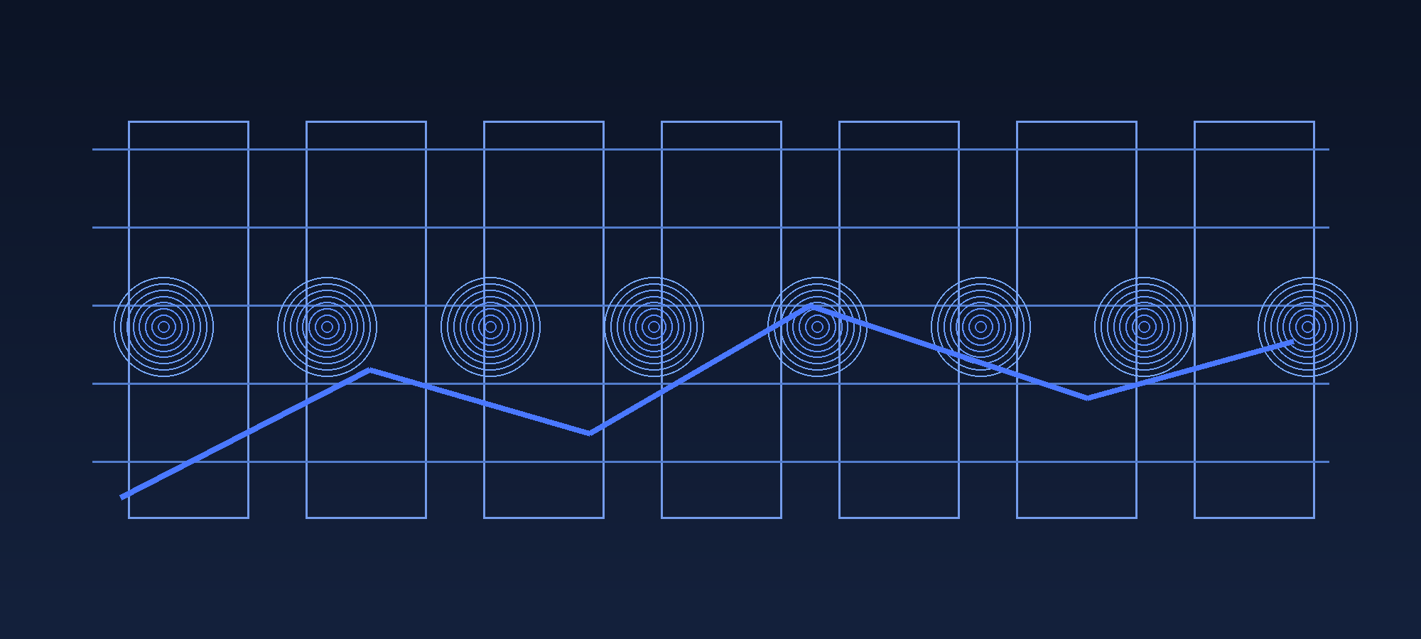 Struktur teknologi abstrak dengan alur cahaya biru yang menggambarkan inovasi terarah